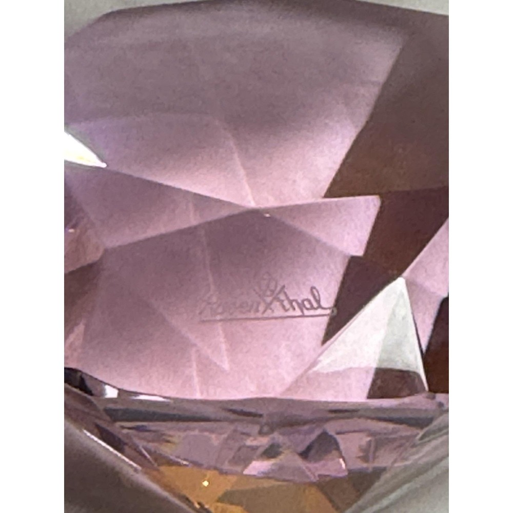 VTG Pink Glass Faceted Diamond Paperweight W/Original Box - Signed By Rosenthal - Picture 3 of 11